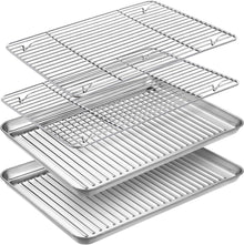 Edelstahl Backblech Set mit Abkühlgitter, Rechteckig, Groß, 4er Set