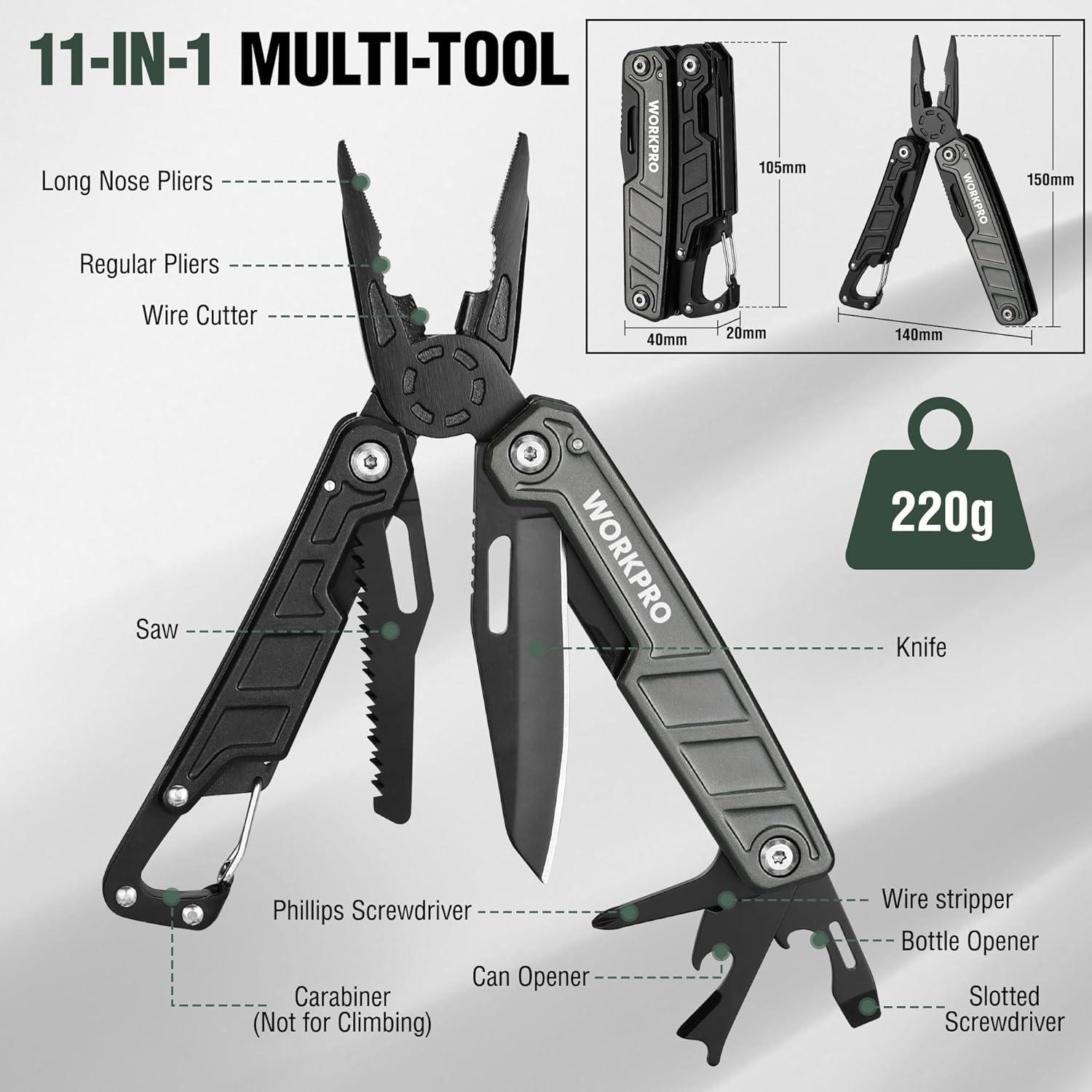 WORKPRO Multitool Edelstahl Multifunktionszange 11-in-1