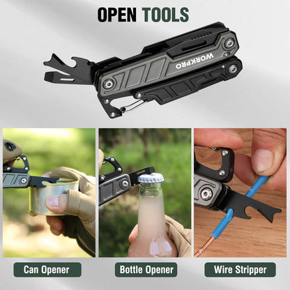 Multifunktionszange 11-in-1 Faltbar Edelstahl Werkzeug mit Karabiner&Tragtasche