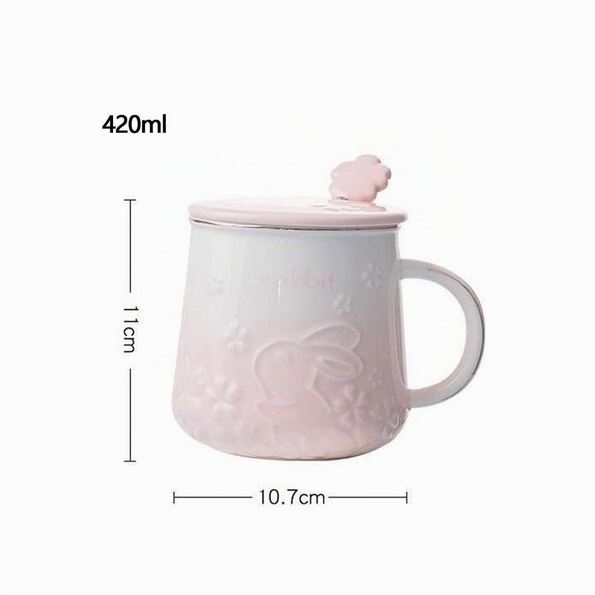 Hasen Tasse mit Deckel & Löffel – Süßer Becher mit Kirschblüte (Grün)