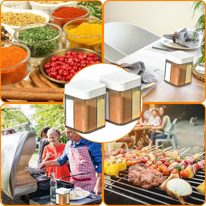 2er Set Gewürzstreuer 4 in 1 transparent für Camping und Outdoor