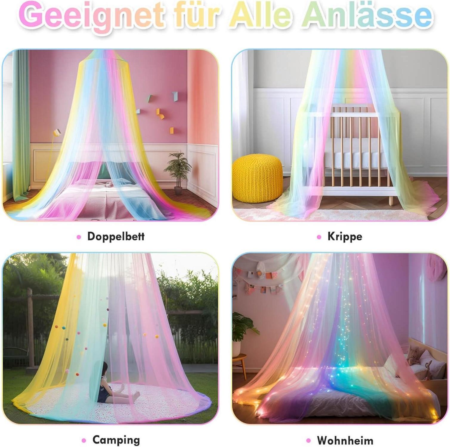 Betthimmel Moskitonetz Doppelbett Einzelbett Prinzessin Regenbogen