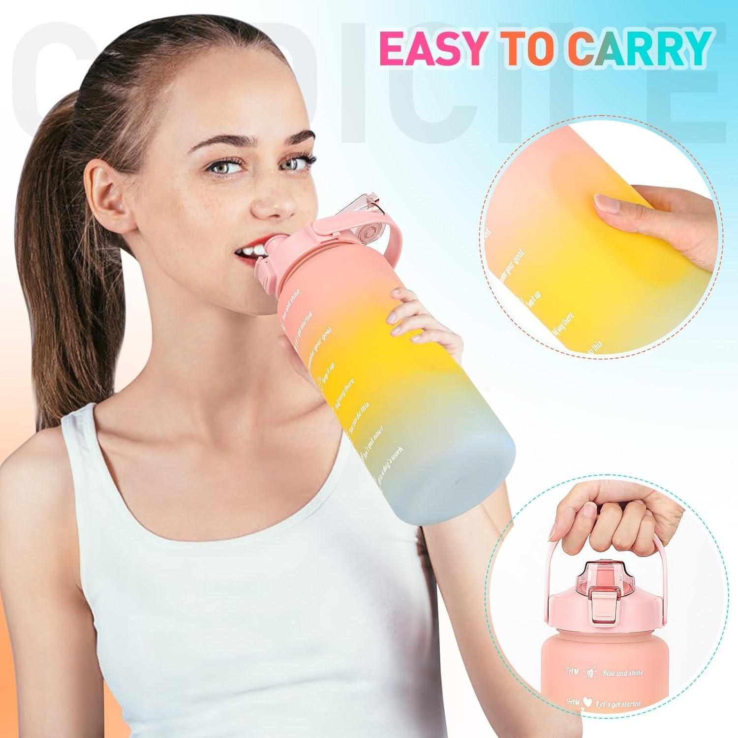 Trinkflasche Auslaufsicher mit Strohhalm, 2L Sportflasche BPA Frei