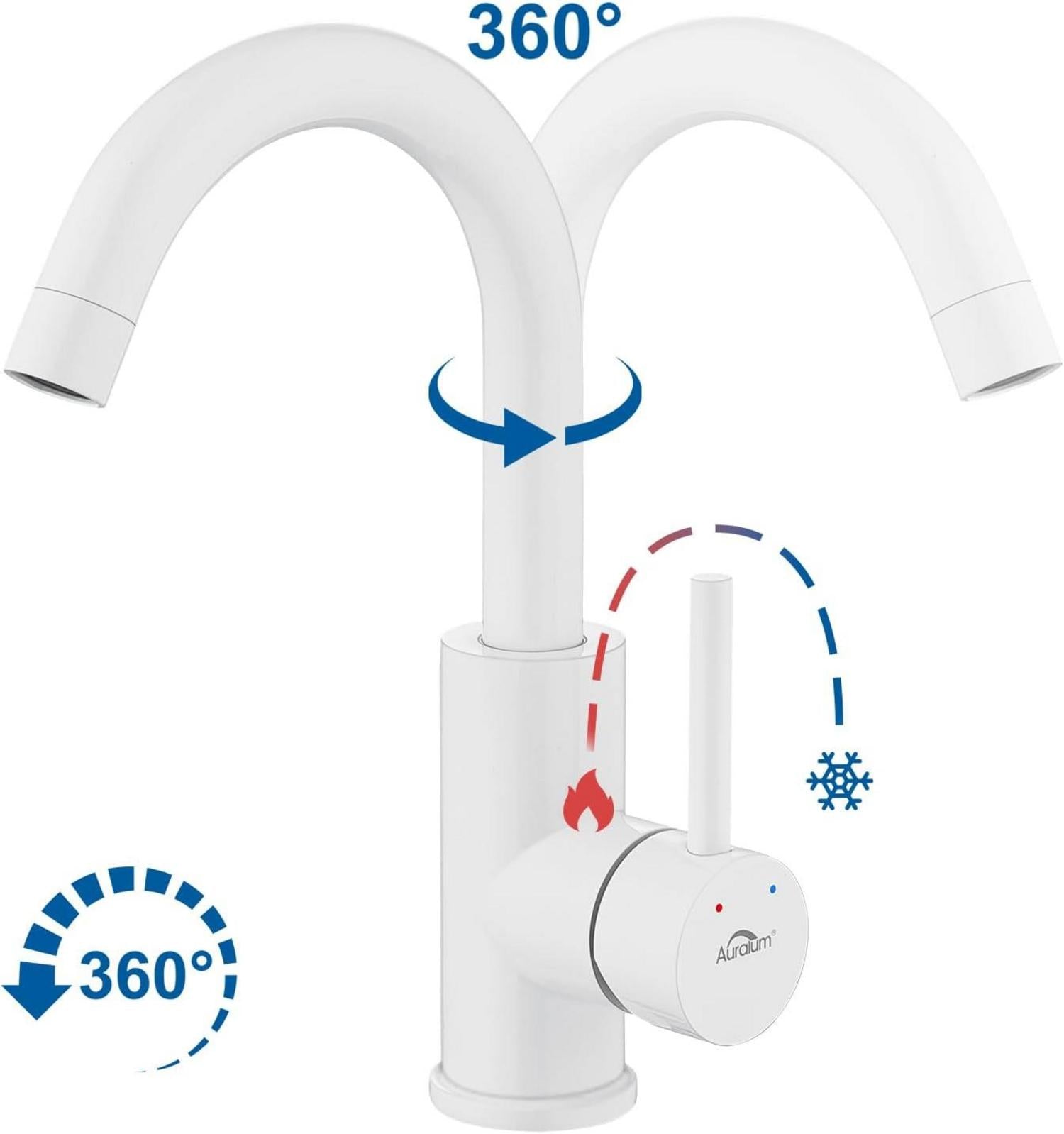 Moderne Weiß Waschtischarmatur aus Messing 360° Drehbar inkl. 60CM