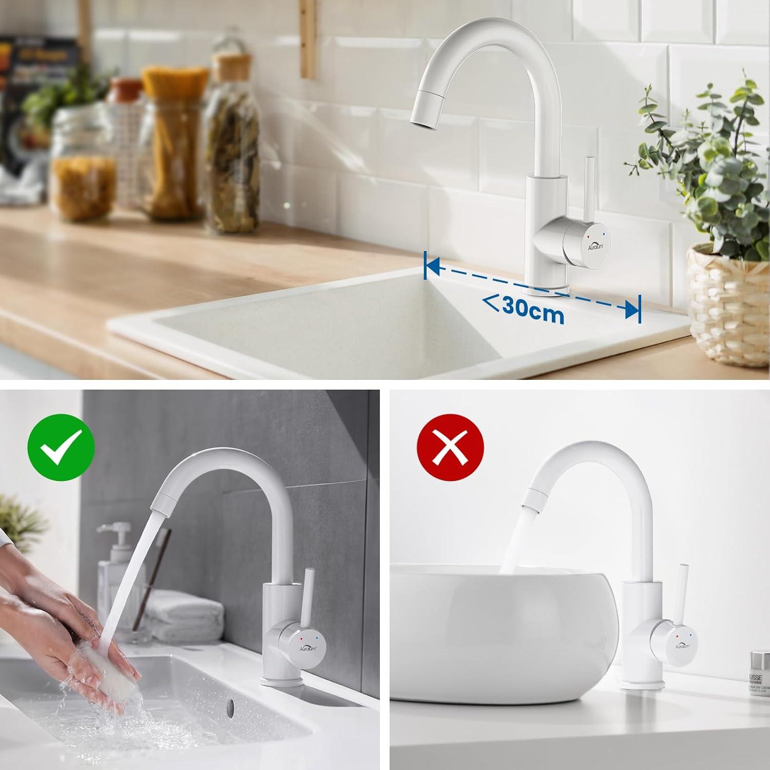 Wasserhahn Bad 60CM Schlauch 360° Drehbar Waschtischarmatur