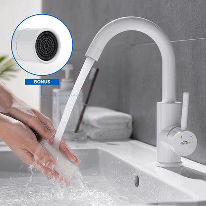 Wasserhahn Bad 360° Drehbar Waschtischarmatur Weiß 60CM Schlauch