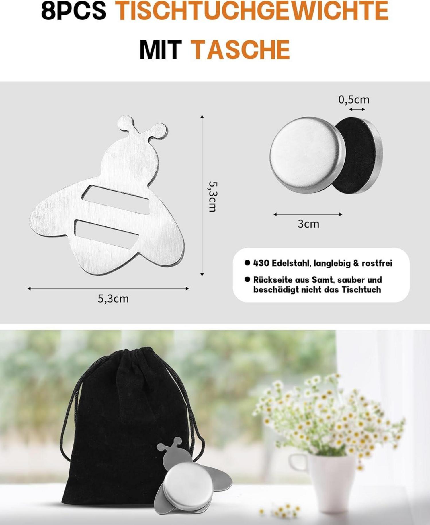 8er Bienen Tischdeckenbeschwerer Set für Draußen Magnete
