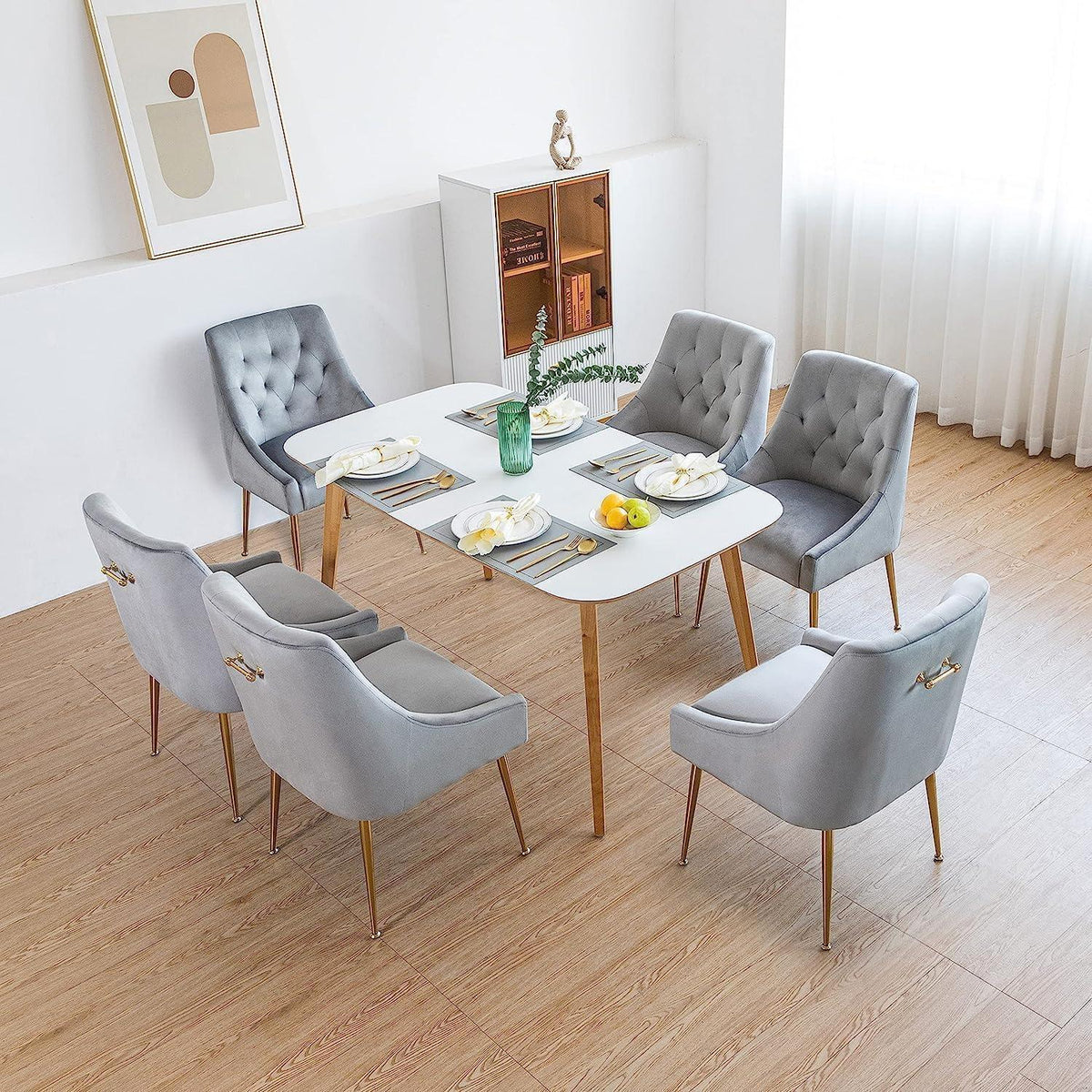 Samt Esszimmerstühle 2er Set – Modern & Bequem (Grau)