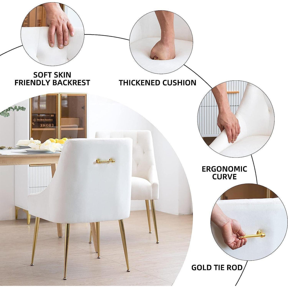 Samt Esszimmerstühle 2er Set – Modern & Bequem in Beige