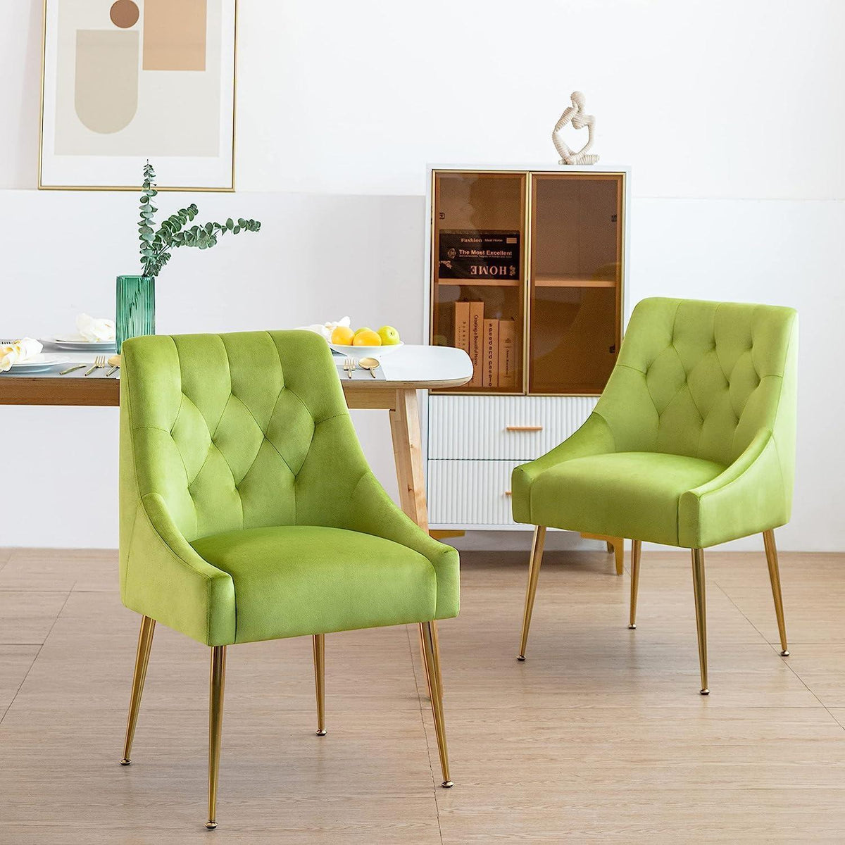 Samt Esszimmerstühle 2er Set – Modern & Bequem (Gelbgrün)
