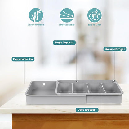 Greentainer Besteck-Schubladen Organizer verstellbar Grau