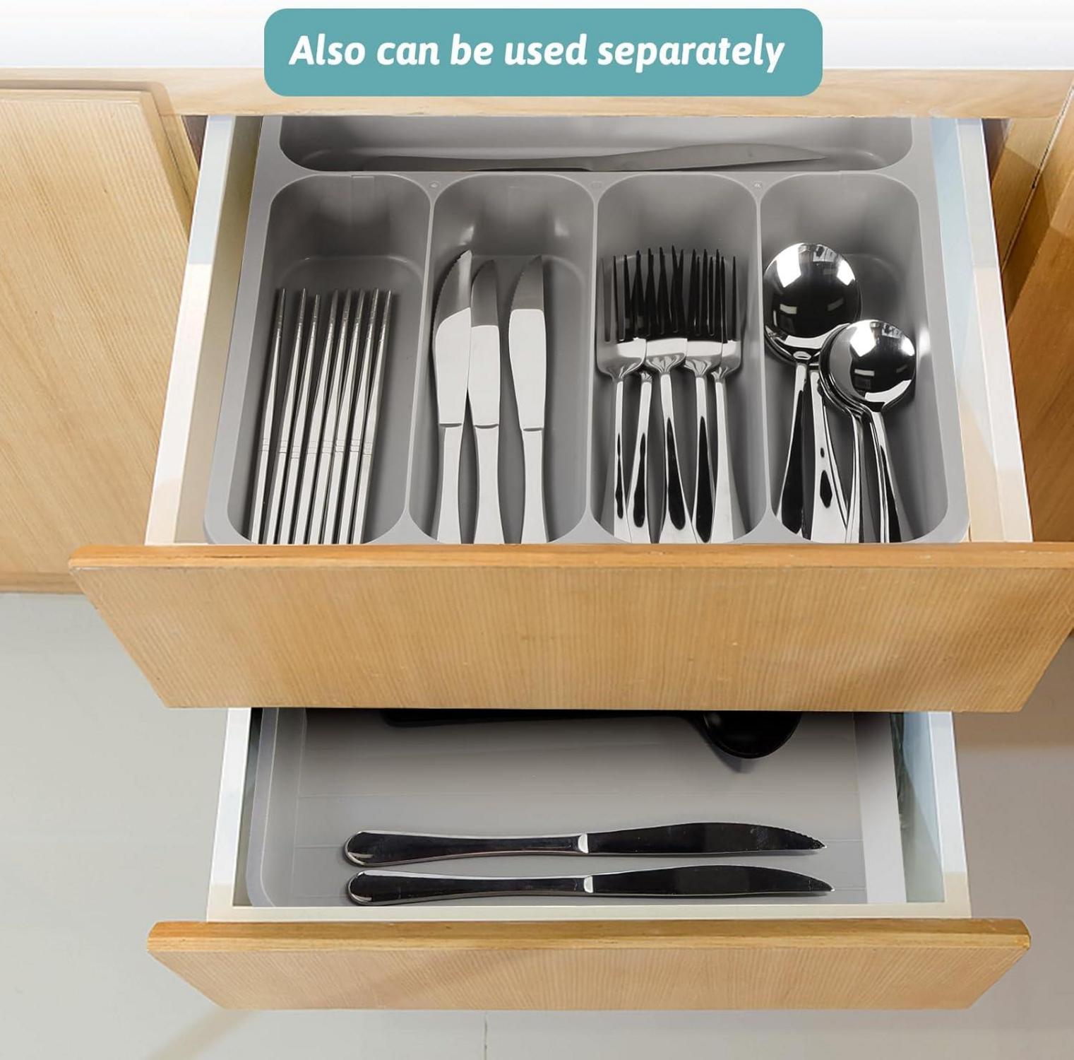 Greentainer Besteck-Schubladen Organizer verstellbar Grau