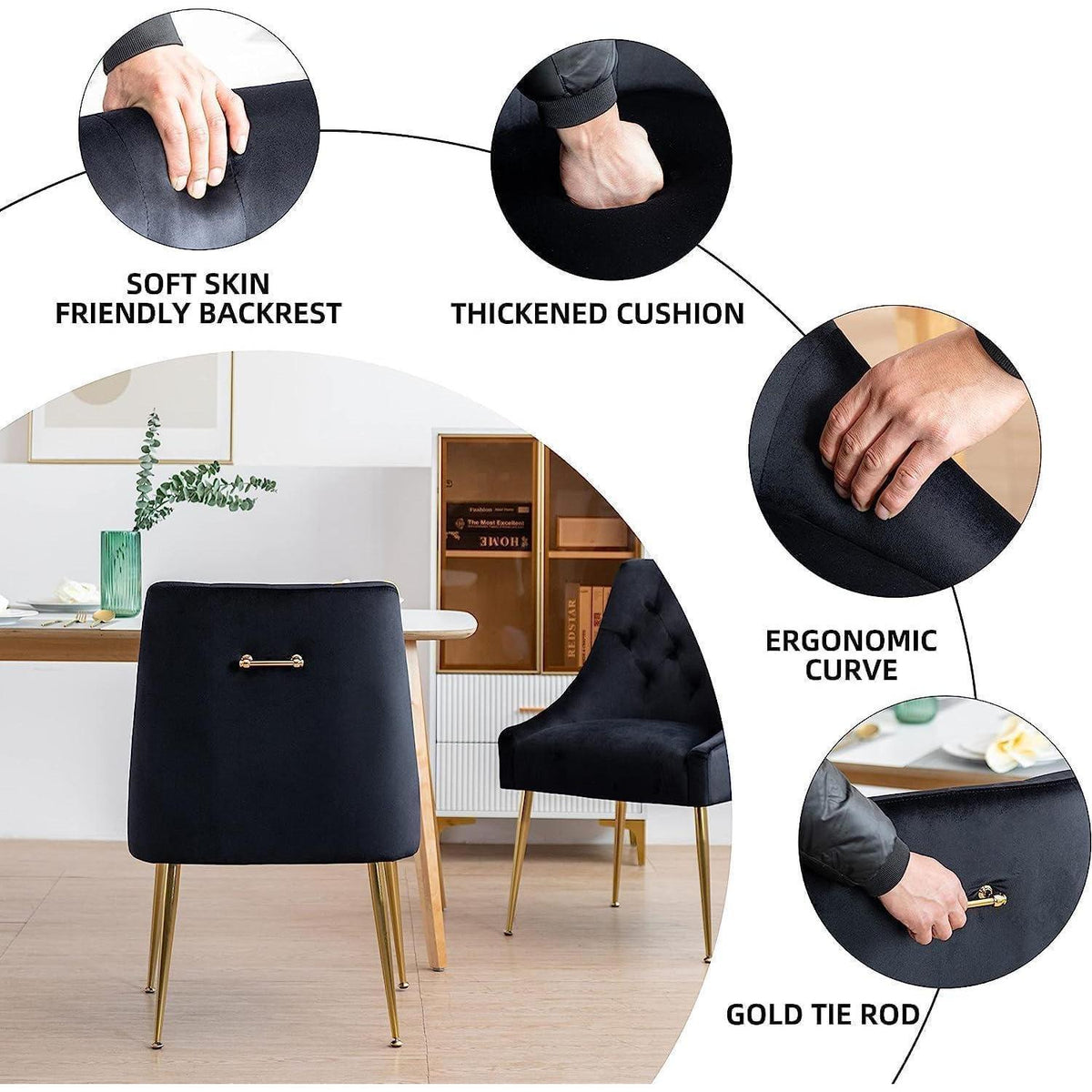 Samt Esszimmerstühle 6er Set Schwarz – Modern & Bequem
