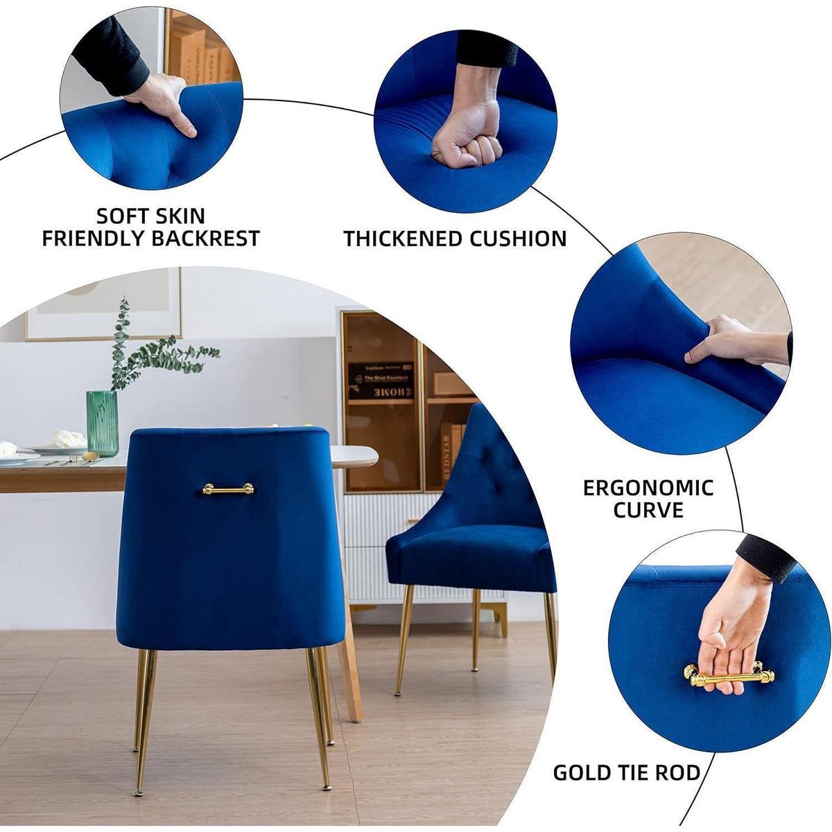 Samt Esszimmerstühle 2er Set – Modern & Bequem (Blau)