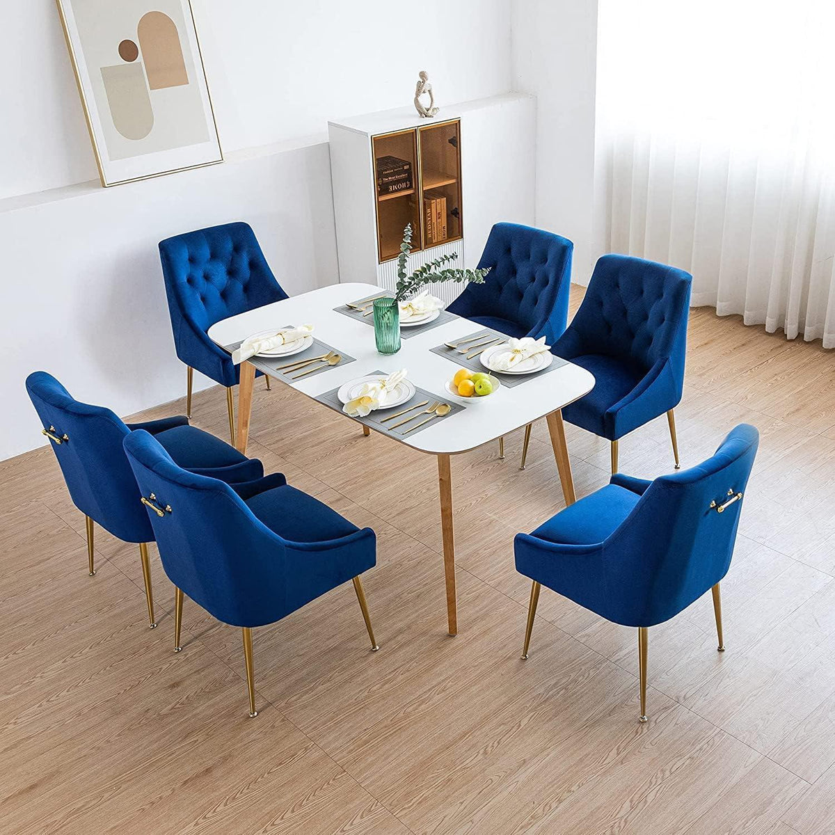 Samt Esszimmerstühle 2er Set – Modern & Bequem (Blau)