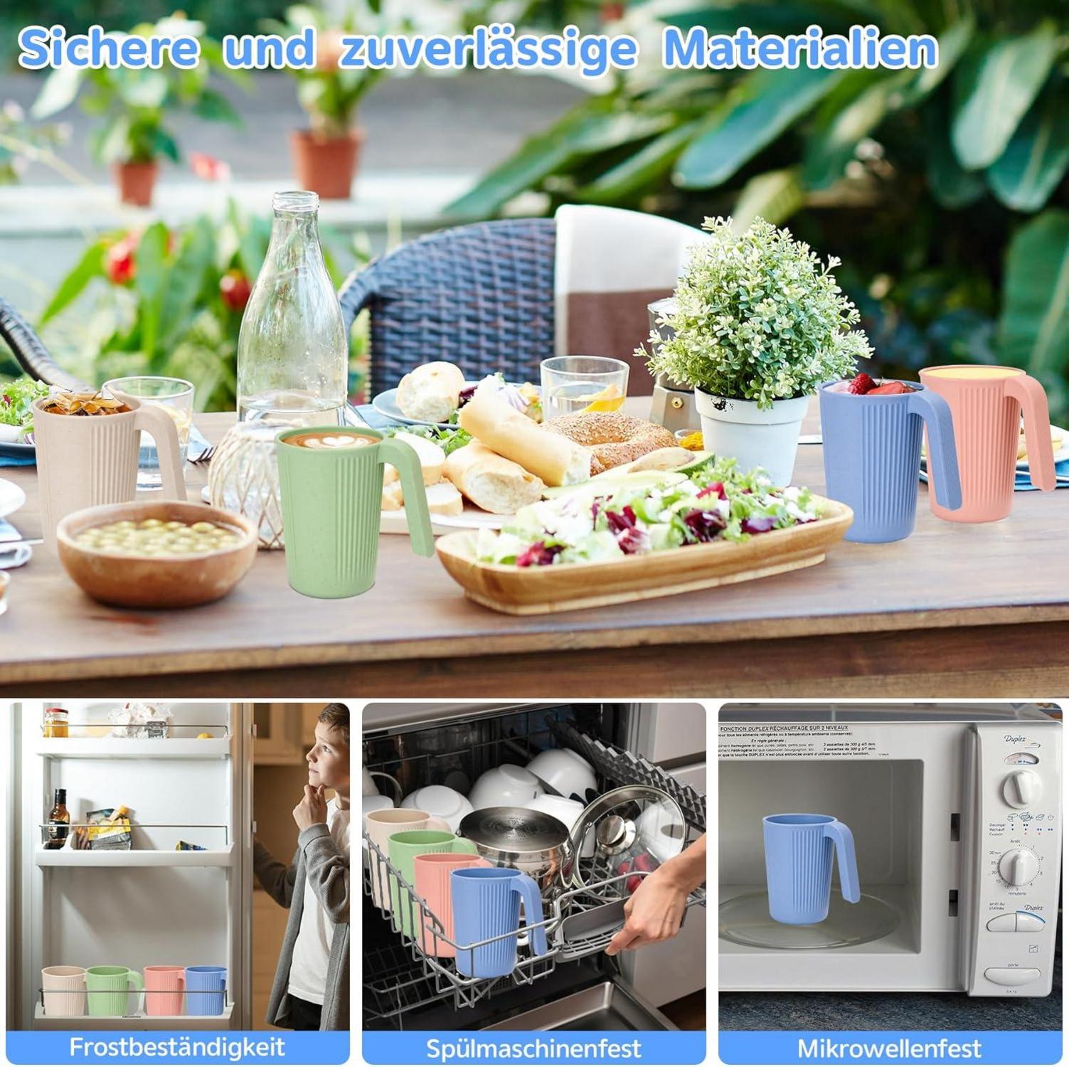 Unbreakable Trinkbecher Set 4er 350ml Tasse mit Griff BPA-frei