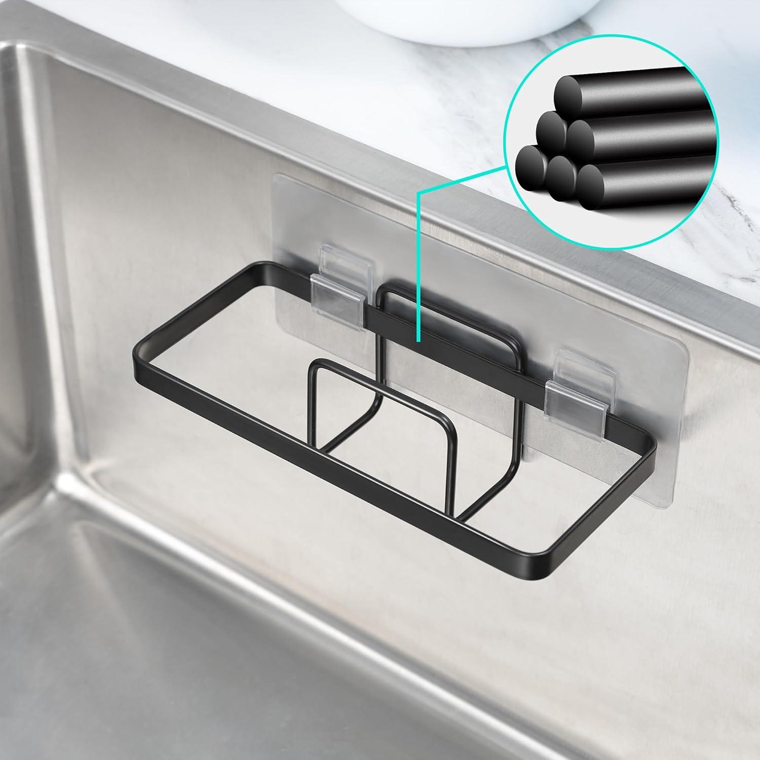 Schwammhalter Küche Selbstklebend Spülbecken Organizer Schwarz