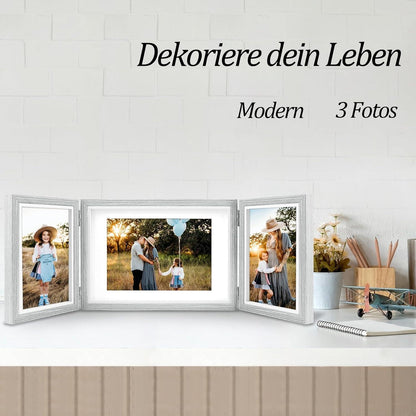 Dreifach Bilderrahmen für 3 Fotos, 10x15 und 13x18 cm, Grau