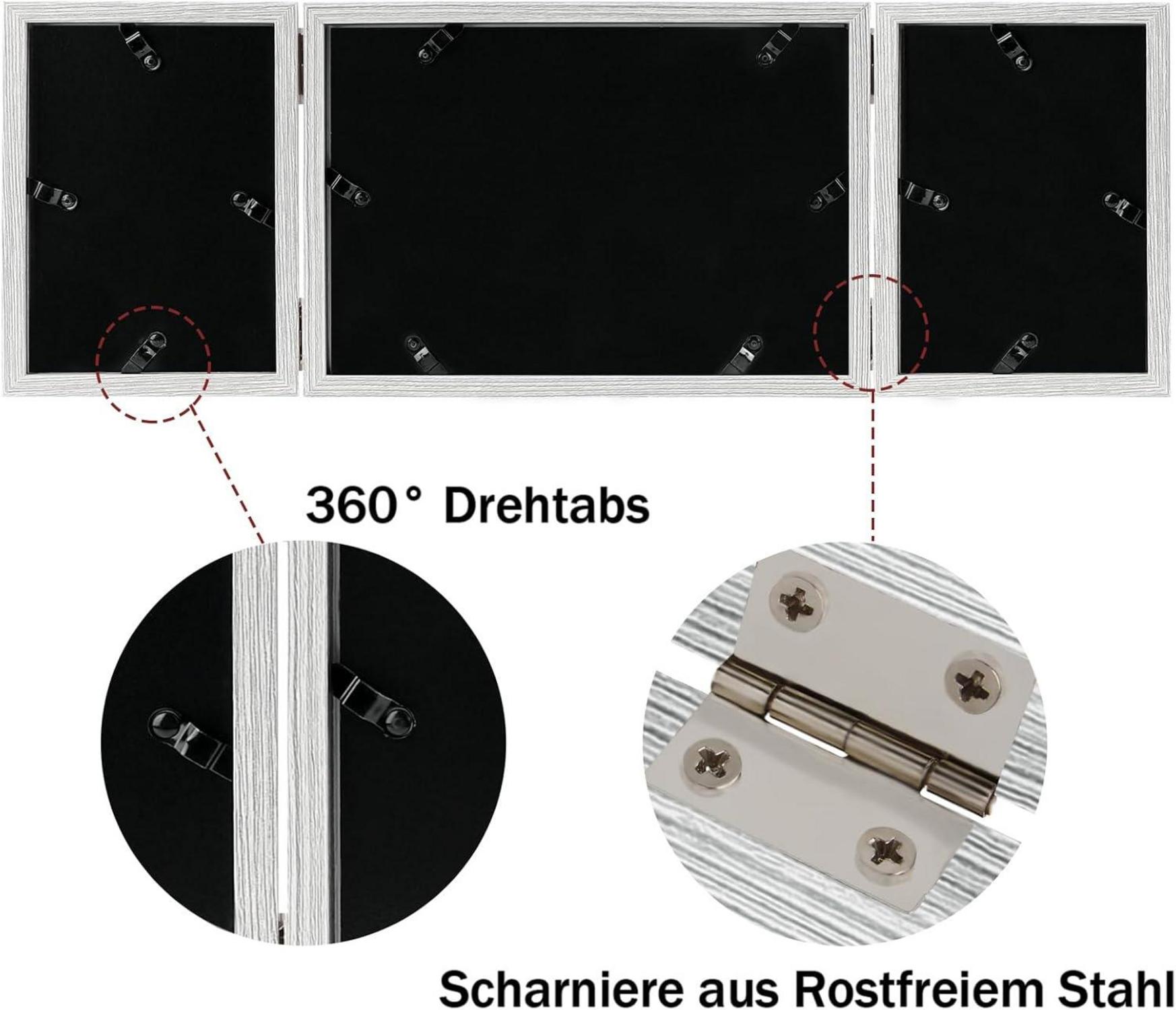 Dreifach Bilderrahmen für 3 Fotos 10x15 und 13x18 Grau Echtglas