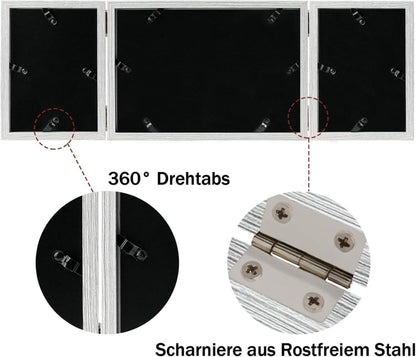 Dreifach Bilderrahmen für 3 Fotos 10x15 und 13x18 Grau Echtglas