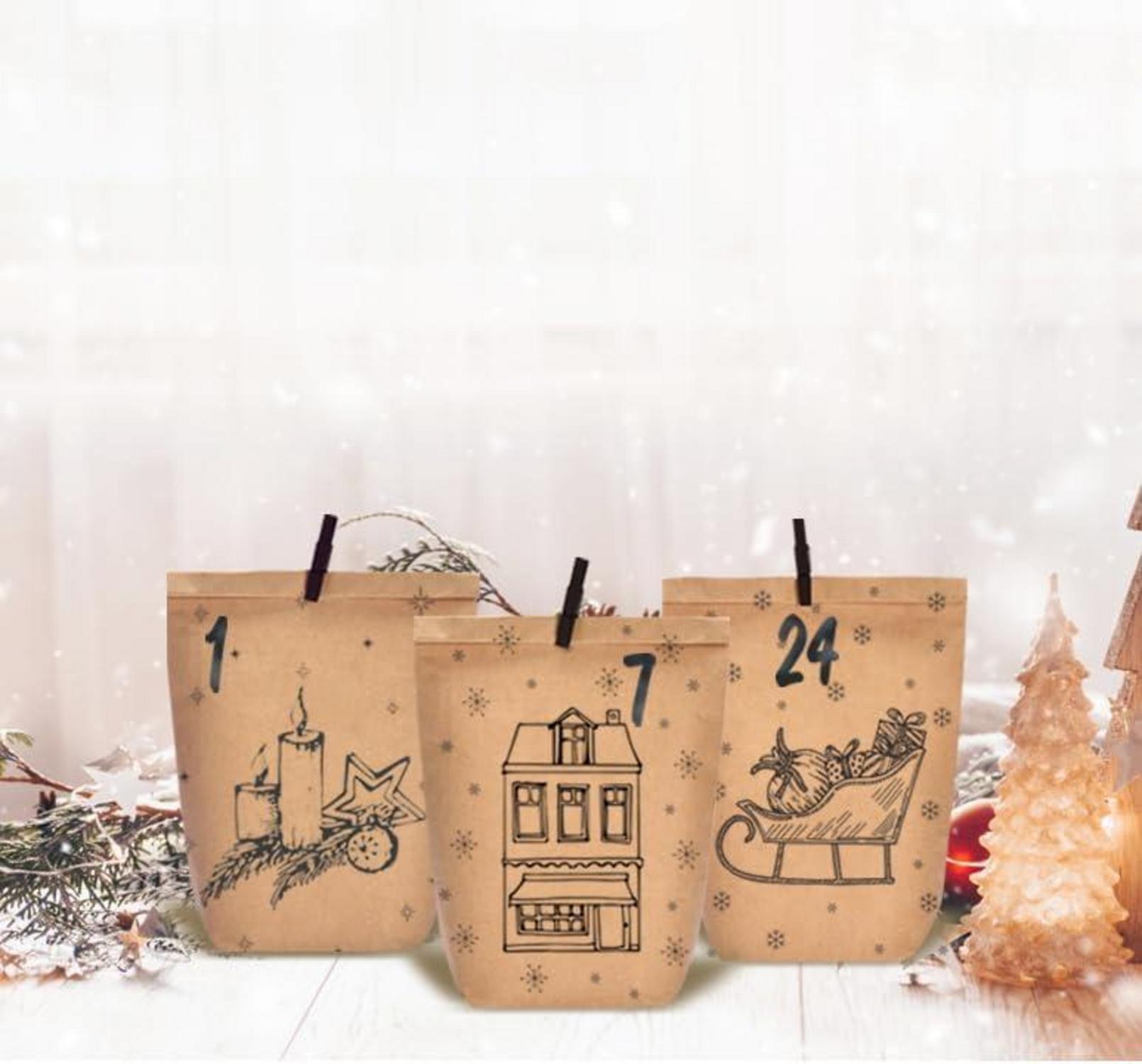 Adventskalender zum Selber Basteln, 24 Weihnachts-Tüten Selbstbefüllen