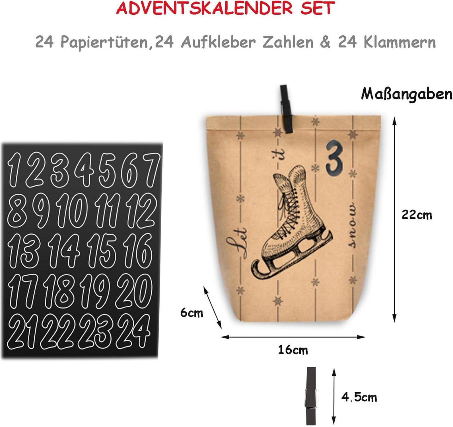 Adventskalender zum Befüllen 24 Weihnachtskalender Papiertüten Basteln
