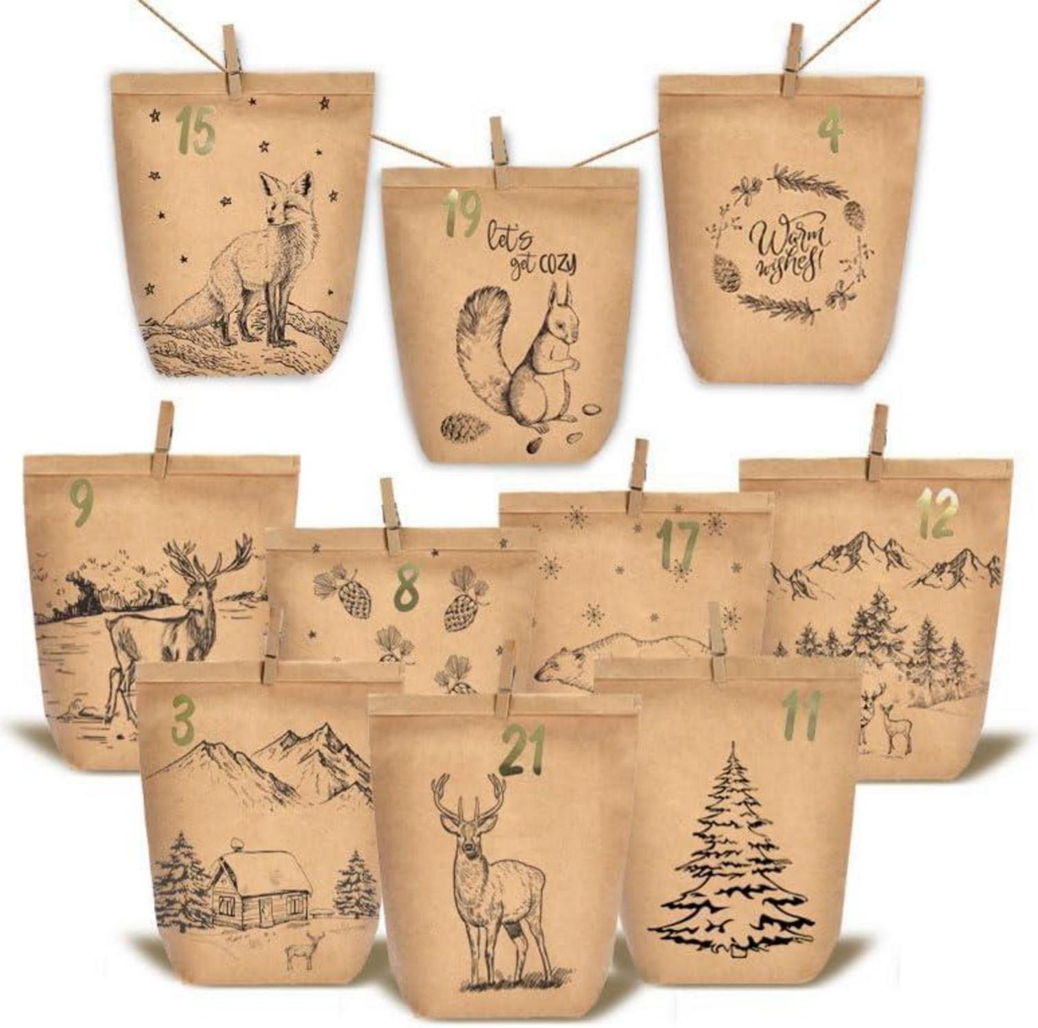 Adventskalender zum Selbstbefüllen Weihnachtswald Kraftpapiertüten