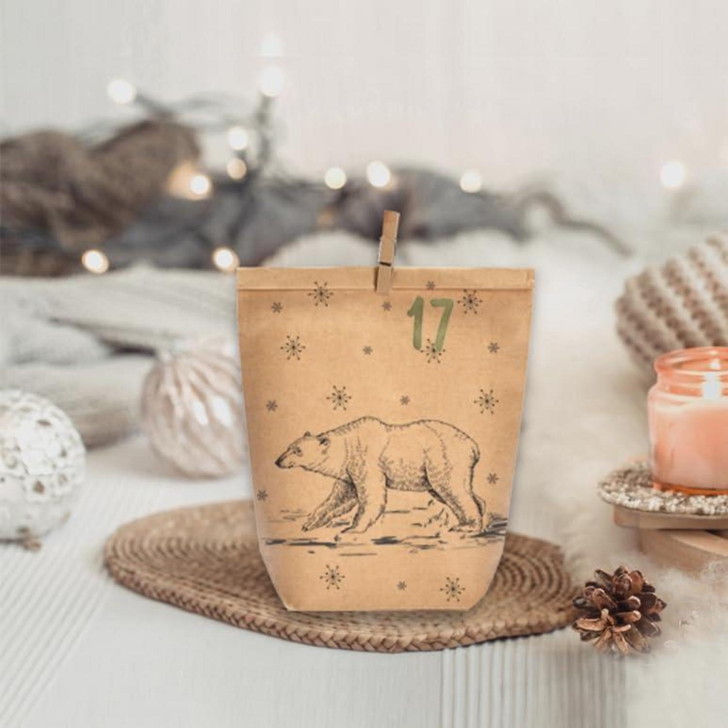 Adventskalender zum Selbstbefüllen Weihnachtswald Kraftpapiertüten