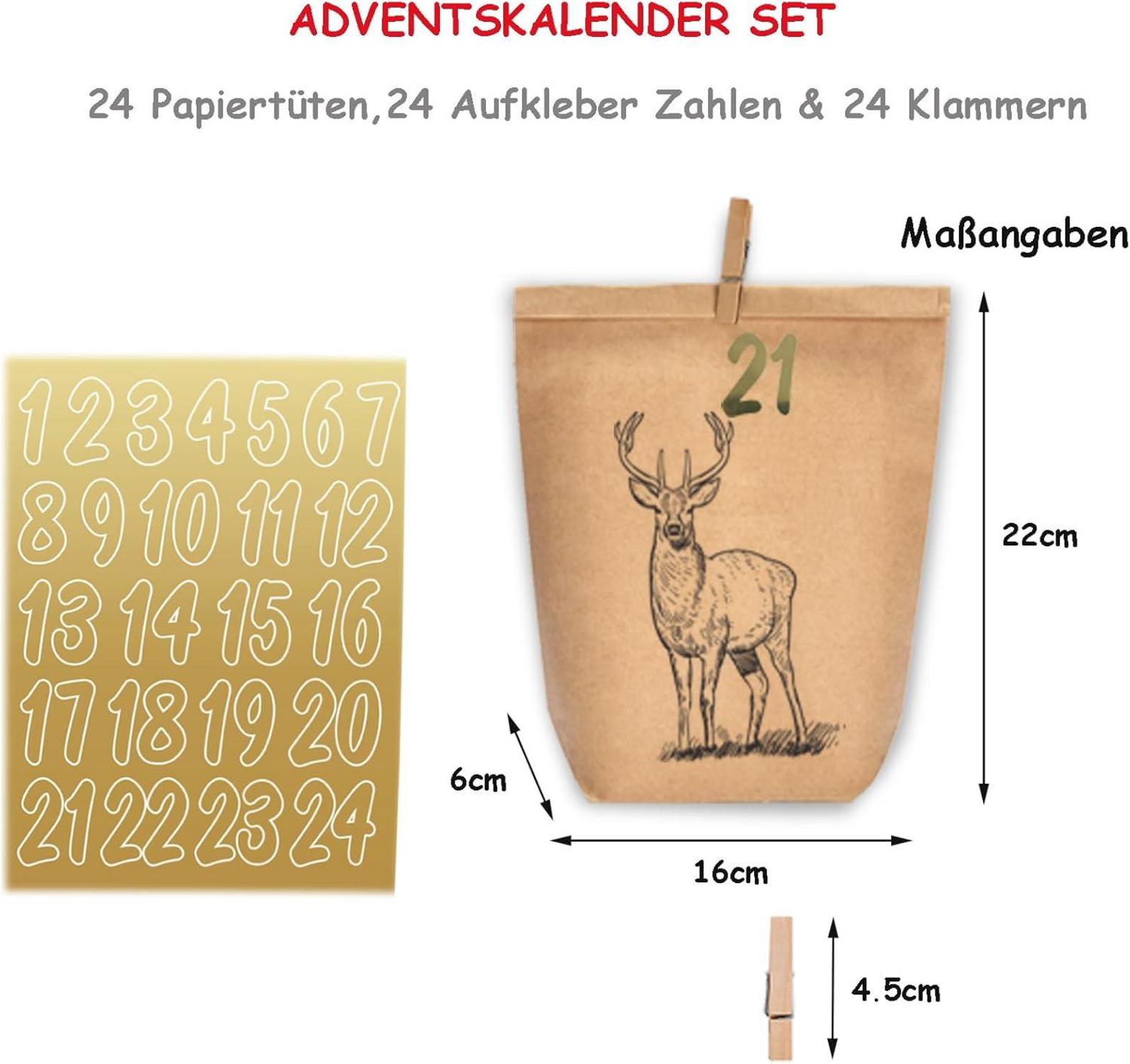 Adventskalender zum Befüllen 24 Weihnachtskalender Papiertüten Selbst