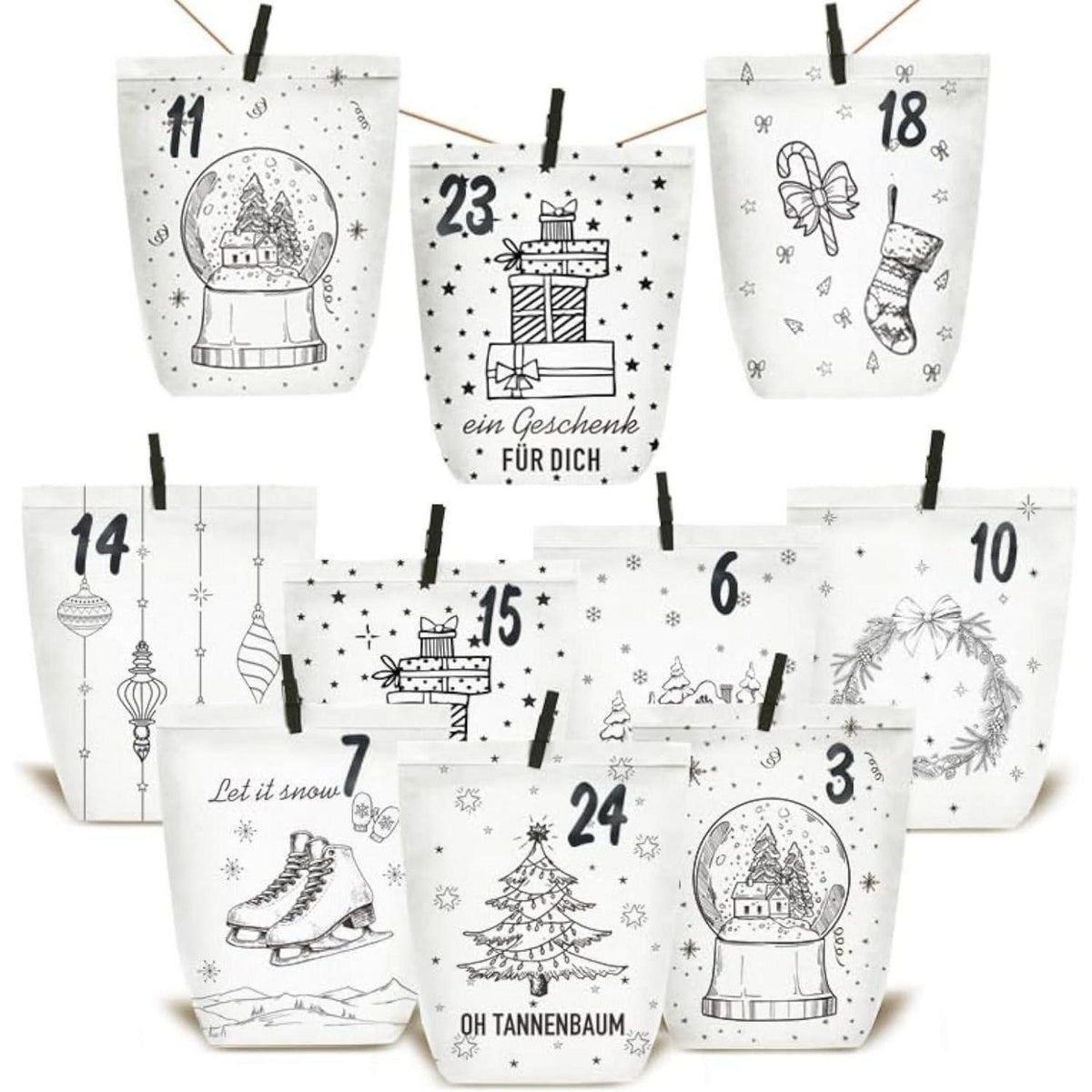 Adventskalender zum Befüllen: 24 DIY Papiertüten mit Zahlenaufklebern