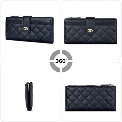 Damen Geldbörse Groß 16 Kartenfächer Münztasche Reißverschluss Blau