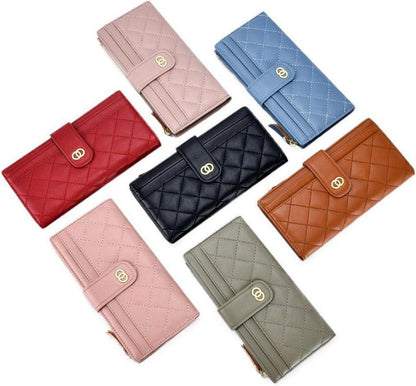 Damen Geldbörse Groß 16 Kartenfächer Münztasche Reißverschluss Blau