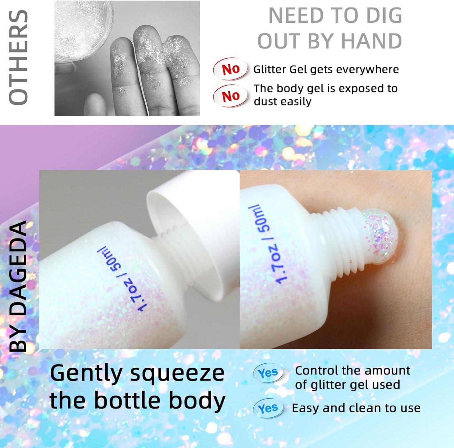 Body Glitter Gel Pink Holographic Sequin Makeup 50ml Eyeshadow