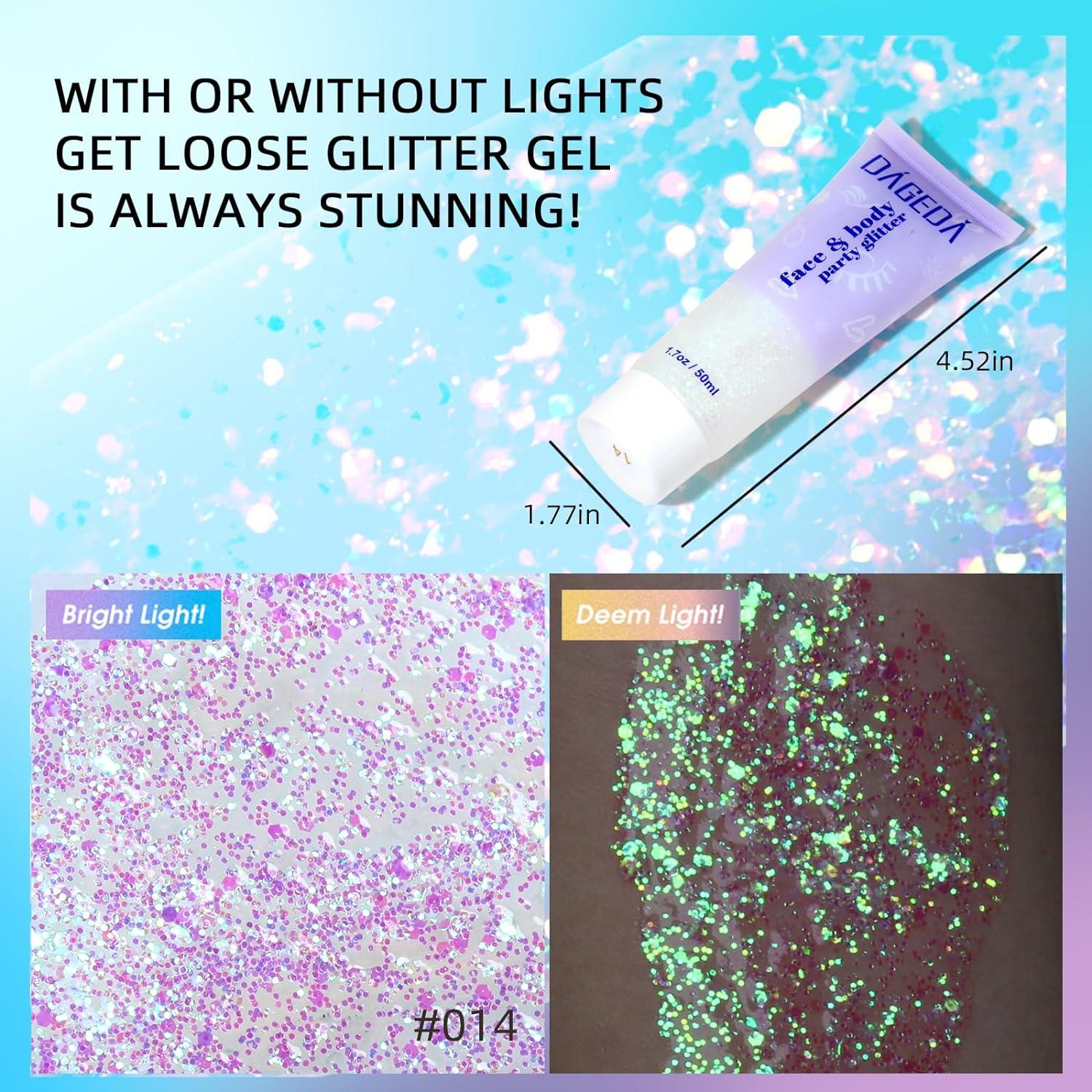 Body Glitter Gel Pink Holographic Sequin Makeup 50ml Eyeshadow