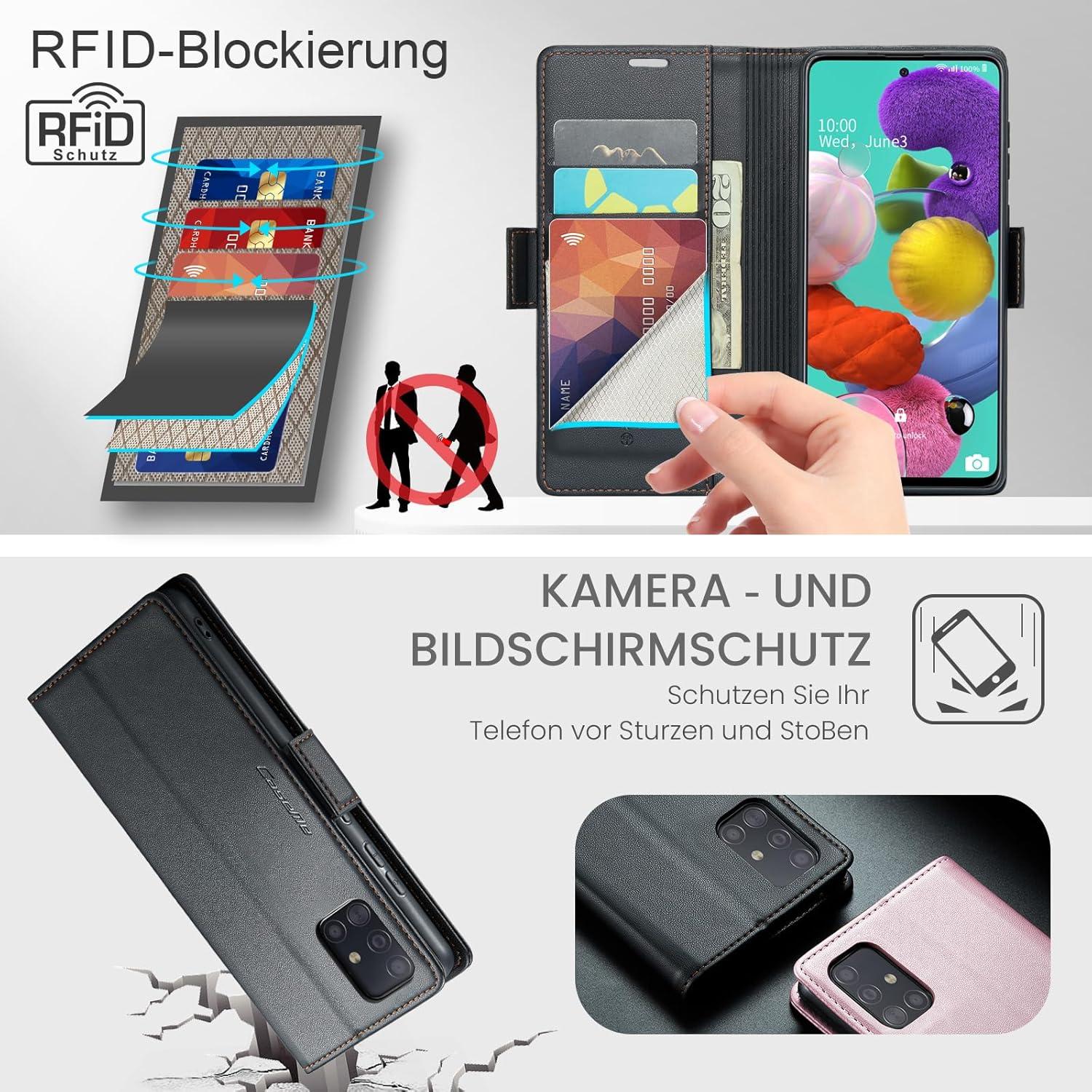 XYGLOW Samsung A51 4G Handyhülle Premium Leder Schwarz
