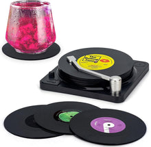 Retro-Vinyl-Schallplatten Untersetzer Set mit Spieler, 6 Stück, Gläser
