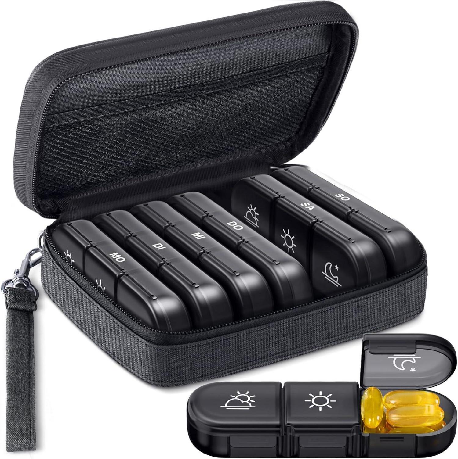 Tablettenbox 7 Tage mit Canvas Tasche und extra großer Kapazität