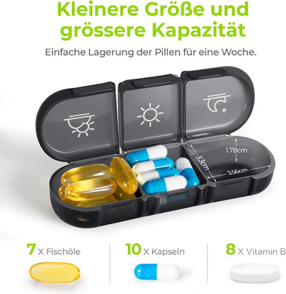 AUVON Tablettenbox 7 Tage mit Canvas Tasche und BPA-frei