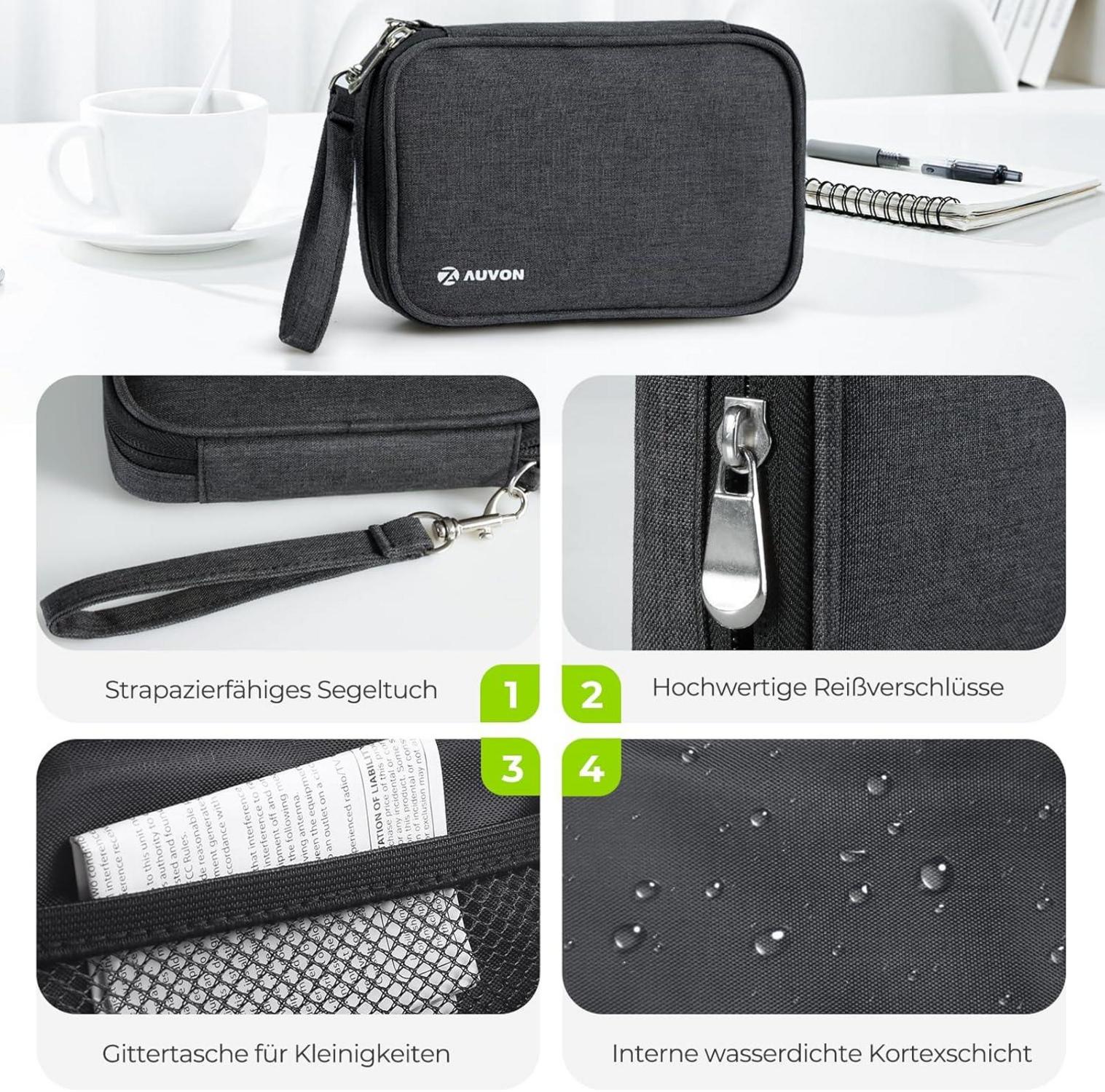 AUVON Tablettenbox 7 Tage mit Canvas Tasche, BPA-FREI, 3 Fächer, extra groß, für Medikamente und Nahrungsergänzungsmittel