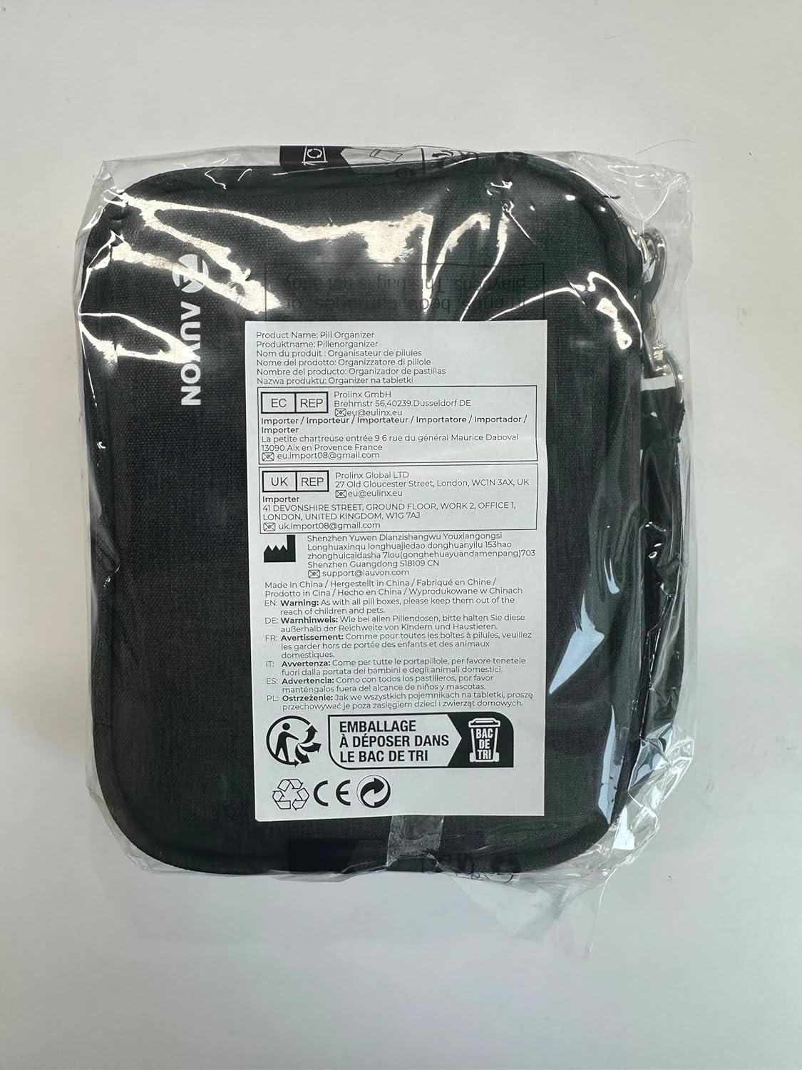 AUVON Tablettenbox 7 Tage mit Canvas Tasche, BPA-FREI, 3 Fächer, extra groß, für Medikamente und Nahrungsergänzungsmittel