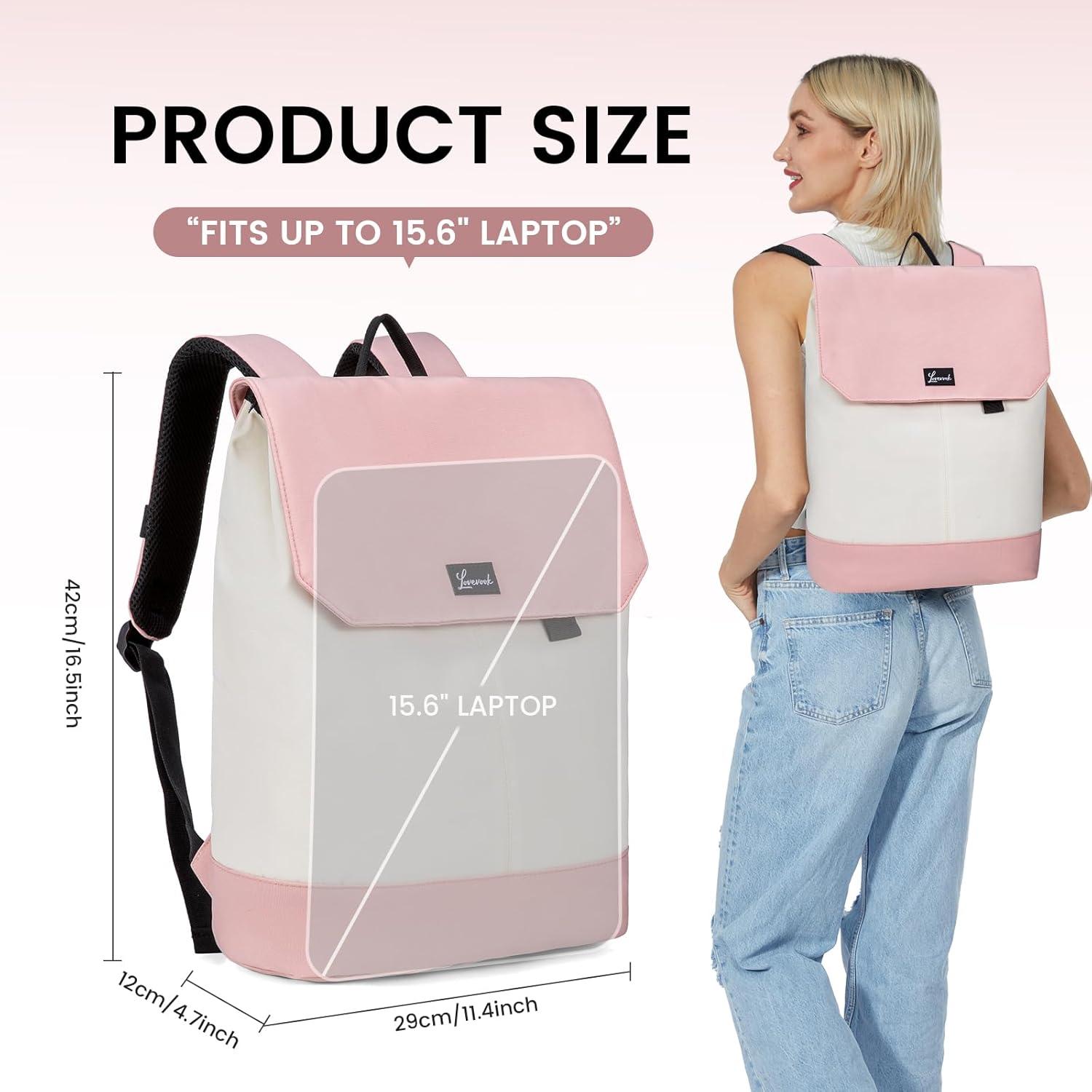 Schulrucksack Mädchen Wasserdichter Rucksack mit Diebstahlsicherung 15,6 Zoll Beige Rosa