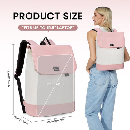 Schulrucksack Mädchen Wasserdichter Rucksack mit Diebstahlsicherung 15,6 Zoll Beige Rosa