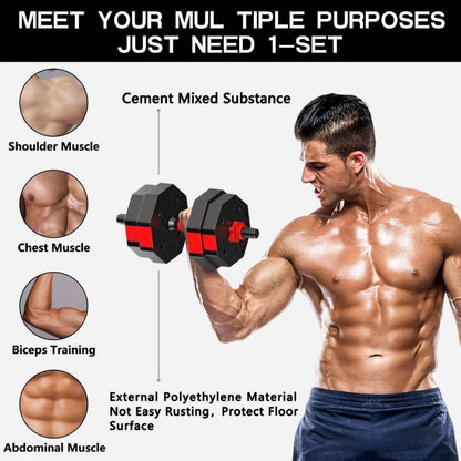 Verstellbare Kurzhanteln Set 10kg & Langhantel Set Fitness Strength Training Gym