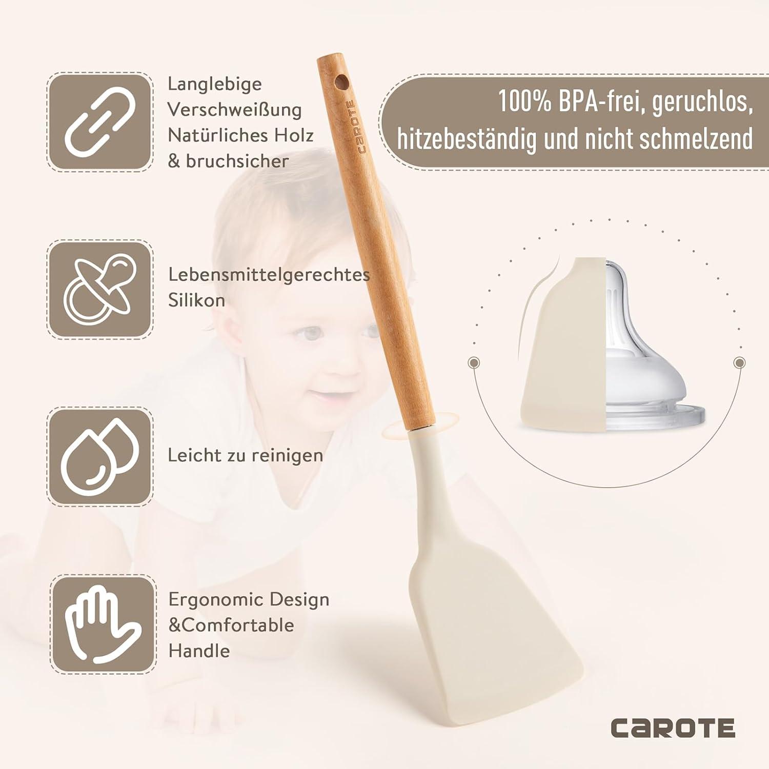 16-teiliges Silikon Küchenhelfer Set mit Holzgriffen, hitzebeständig, BPA-frei