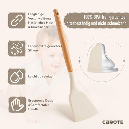 16-teiliges Silikon Küchenhelfer Set mit Holzgriffen, hitzebeständig, BPA-frei