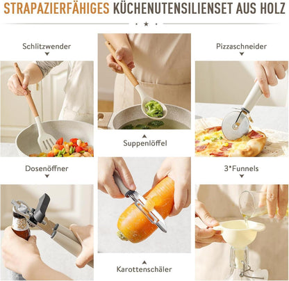 Küchenhelfer Set 16-teilig Silikon Holzgriff Hitzebeständig Antihaft