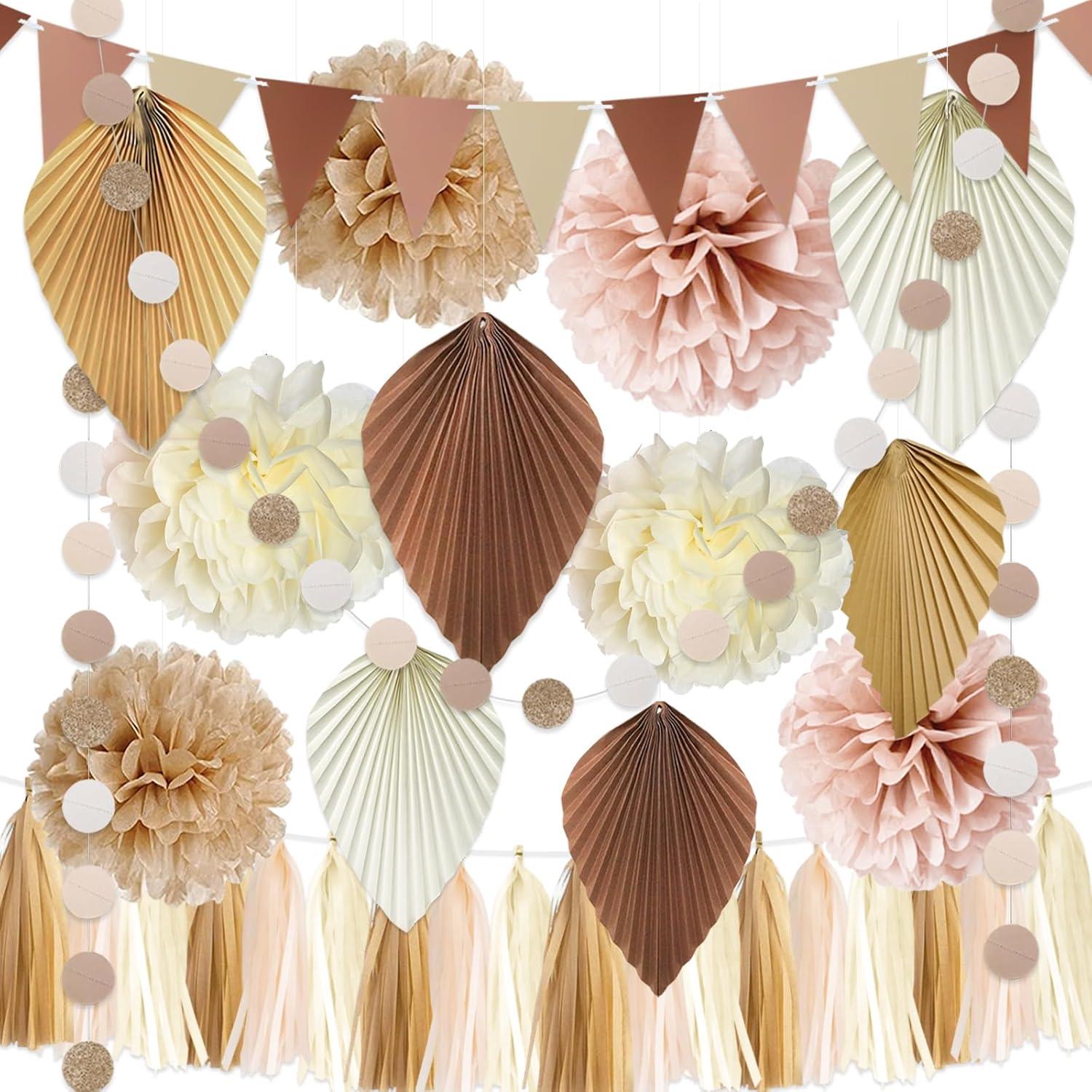 Boho Geburtstagsdeko Set Beige Pastell für Party & Hochzeit