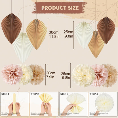 Boho Geburtstagsdeko Set Beige Pastell für Party & Hochzeit
