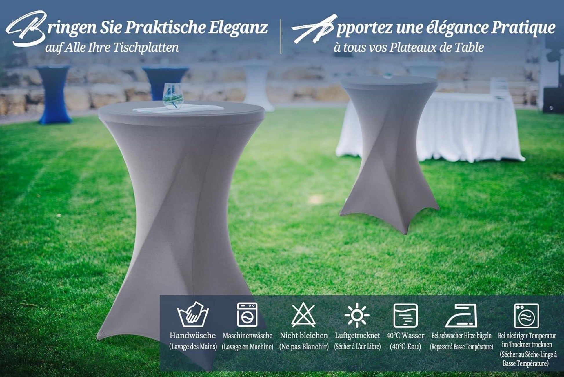3er-Set Grau Stretch Stehtisch Husse Bistrotisch Spandex Tischdecke Ø80-85 cm Party Bankett Hochzeit Ø110 cm