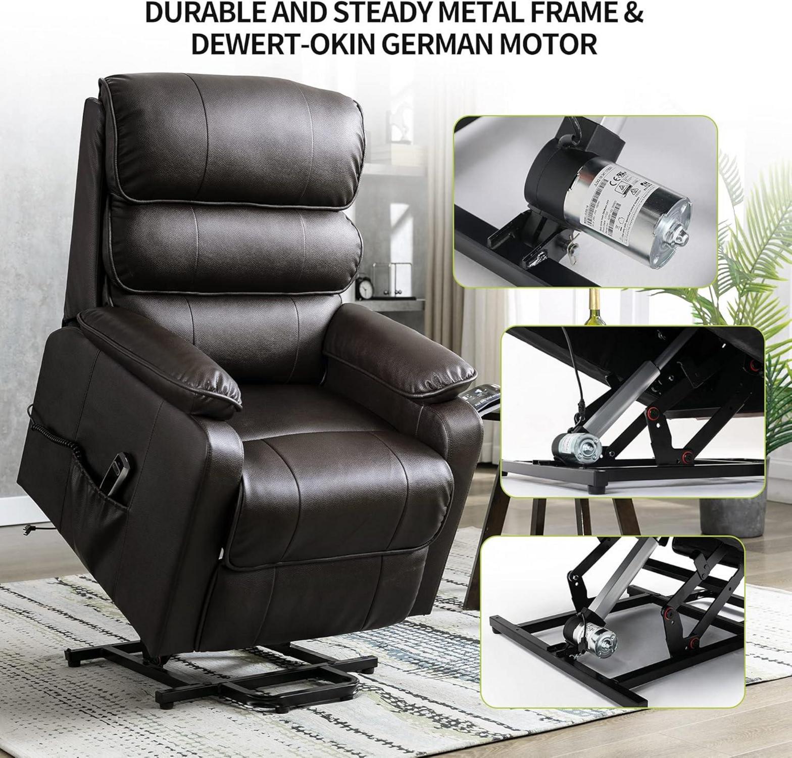 Elektrischer Relaxsessel mit Aufstehhilfe Liegefunktion PU Leder Braun